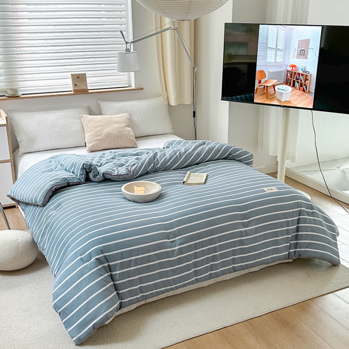 91家纺网 家纺一手货源 找家纺 森林人 2023新款A类水洗棉立体大豆被2 立体-条纹蓝