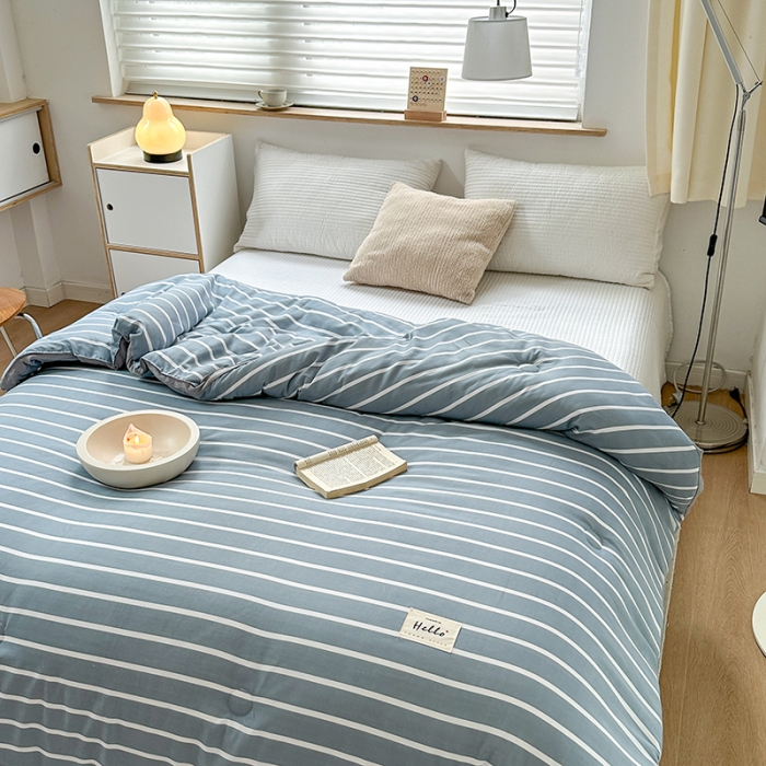 91家纺网 家纺一手货源 找家纺 森林人 2023新款A类水洗棉立体大豆被2 立体-条纹蓝