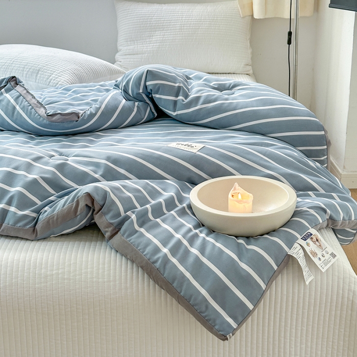 91家纺网 家纺一手货源 找家纺 森林人 2023新款A类水洗棉立体大豆被2 立体-条纹蓝