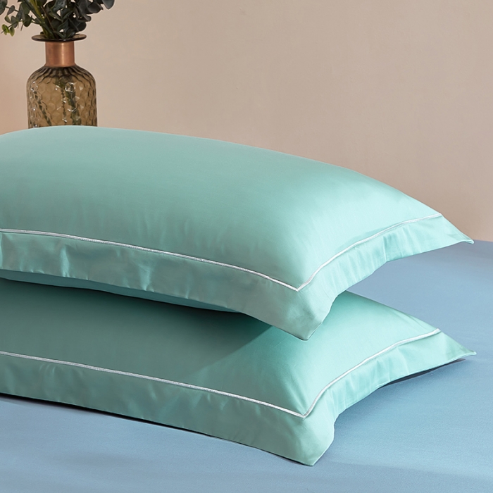 91家纺网 家纺一手货源 找家纺 丰淘 2023新款80s纯棉枕套 晴空-水绿