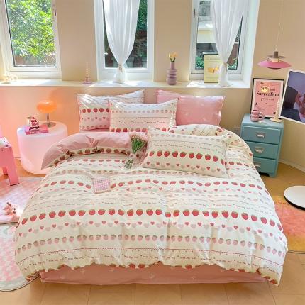 沐棉 2023新款全棉13372小清新印花四件套 草莓爱心