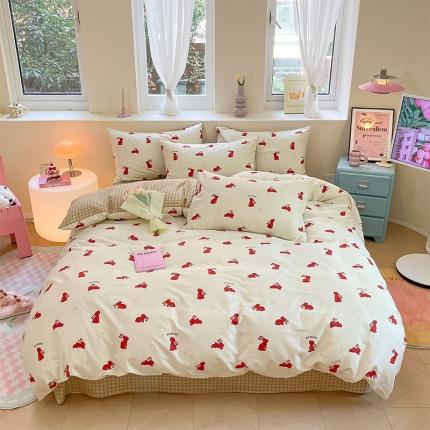 沐棉 2023新款全棉13372小清新印花四件套 小红兔