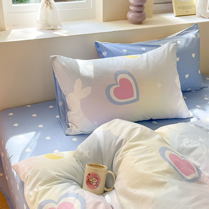 91家纺网 家纺一手货源 找家纺 沐棉 2023新款全棉13372小清新印花四件套 心愿小兔