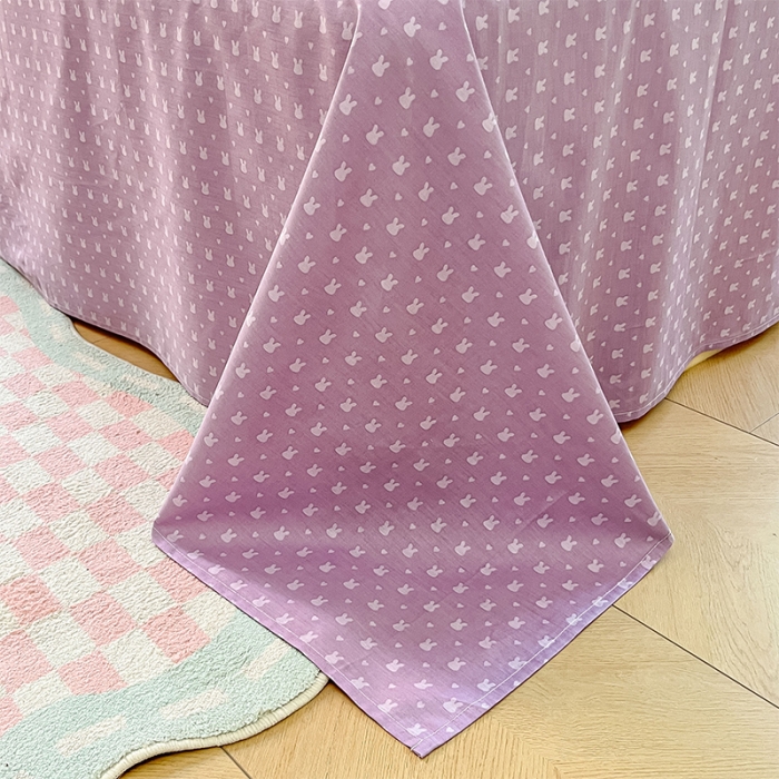 91家纺网 家纺一手货源 找家纺 沐棉 2023新款全棉13372小清新印花四件套 紫色小兔