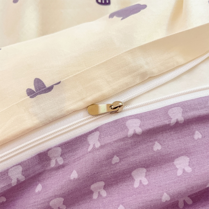 91家纺网 家纺一手货源 找家纺 沐棉 2023新款全棉13372小清新印花四件套 紫色小兔