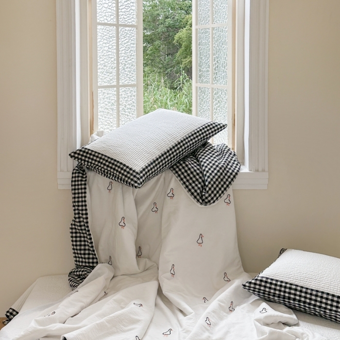 91家纺网 家纺一手货源 找家纺 洋铭区 2023新款水洗棉绣花床盖系列 幸福鸭