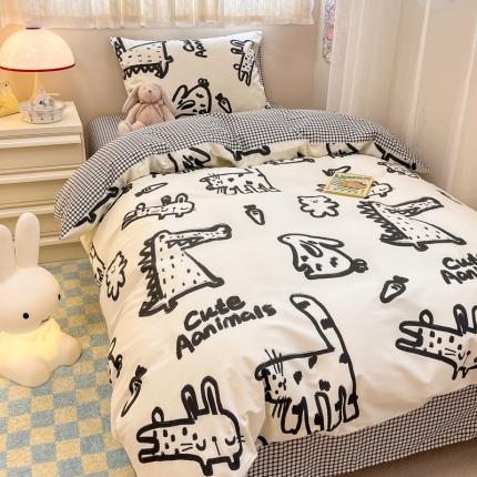 91家纺网 家纺一手货源 找家纺 简宜2023新款13070纯棉全棉40支斜纹卡通小清新学生三件套四件套