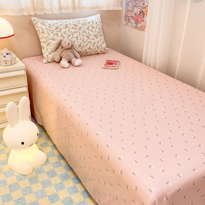 91家纺网 家纺一手货源 找家纺 简宜13070纯棉全棉40支斜纹卡通小清新学生床三件套四件套 倩影粉