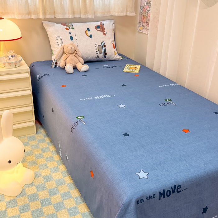 91家纺网 家纺一手货源 找家纺 简宜13070纯棉全棉40支斜纹卡通小清新学生床三件套四件套 嘟嘟小车