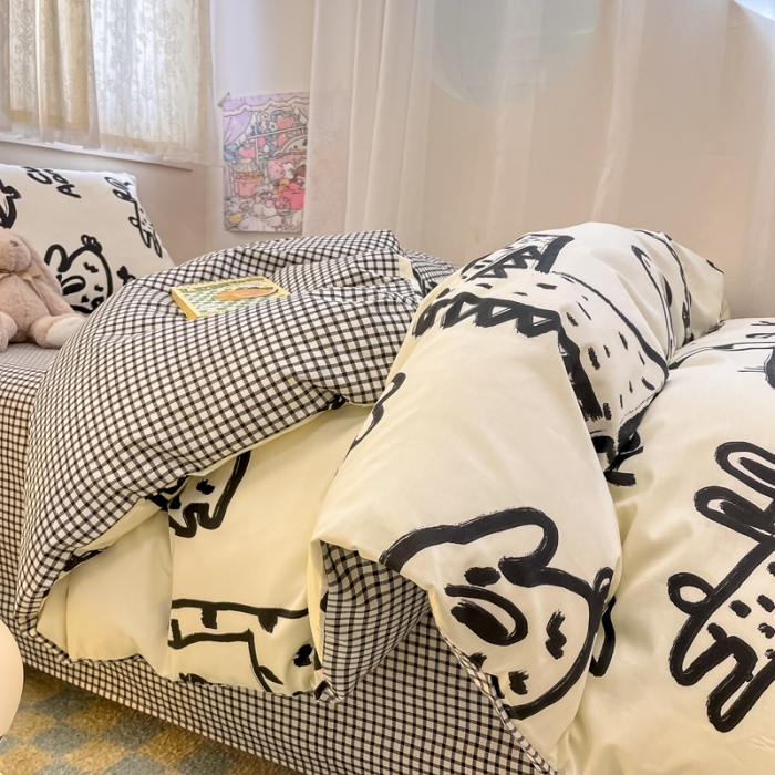 91家纺网 家纺一手货源 找家纺 简宜13070纯棉全棉40支斜纹卡通小清新学生床三件套四件套 简笔画