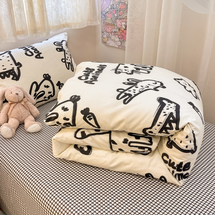91家纺网 家纺一手货源 找家纺 简宜13070纯棉全棉40支斜纹卡通小清新学生床三件套四件套 简笔画