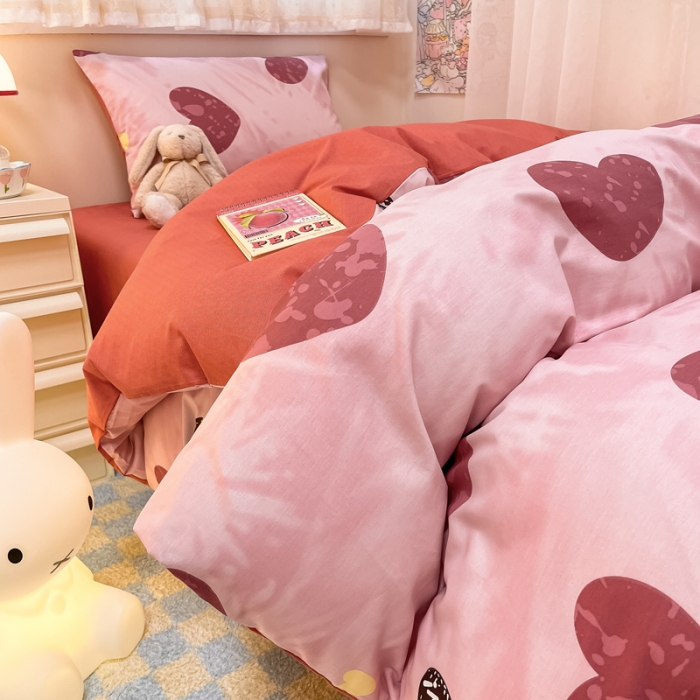 91家纺网 家纺一手货源 找家纺 简宜13070纯棉全棉40支斜纹卡通小清新学生床三件套四件套 浓情爱意