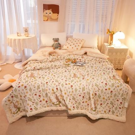 91家纺网 家纺一手货源 找家纺 蓝冰家纺 2023新款针织印花毛毯 白色小花