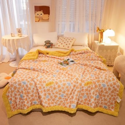 91家纺网 家纺一手货源 找家纺 蓝冰家纺 2023新款针织印花毛毯 黄色小菊