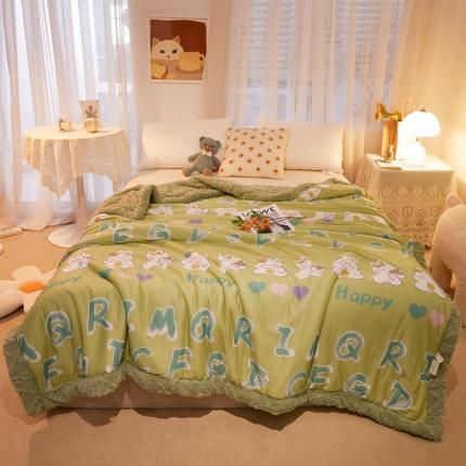 蓝冰家纺 2023新款针织印花毛毯 绿色字母