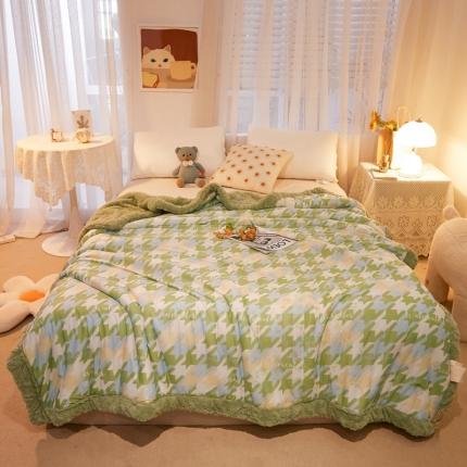 蓝冰家纺 2023新款针织印花毛毯 千鸟格