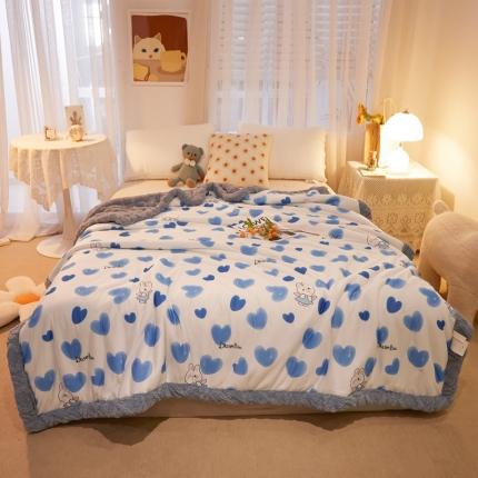 蓝冰家纺 2023新款针织印花毛毯 心动小兔