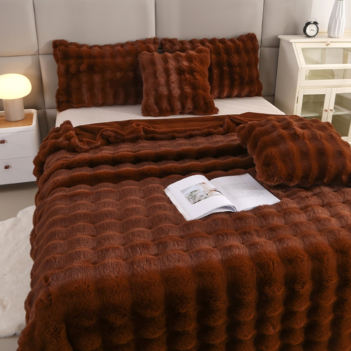 91家纺网 家纺一手货源 找家纺 爵仕 2023新款A版托斯卡纳兔毛B版安哥拉兔毛多功能毛毯 椰棕