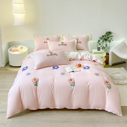 91家纺网 家纺一手货源 找家纺 （总）帅露 2023新款全棉ins小清新毛巾绣系列四件套三件套