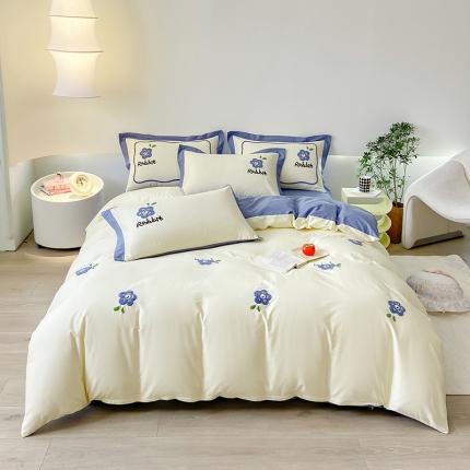 91家纺网 家纺一手货源 找家纺 帅露 2023新款全棉ins小清新毛巾绣系列四件套三件套 乐透