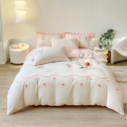 91家纺网 家纺一手货源 找家纺 （总）帅露 2023新款全棉ins小清新毛巾绣系列四件套三件套