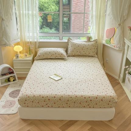 91家纺网 家纺一手货源 找家纺 铭成 2024新款全棉小清新印花四件套系列单品床笠呆萌小熊-咖