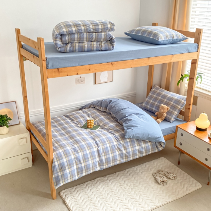 91家纺网 家纺一手货源 找家纺 （总）吉象 2025新款色织学生水洗棉上下铺三件套