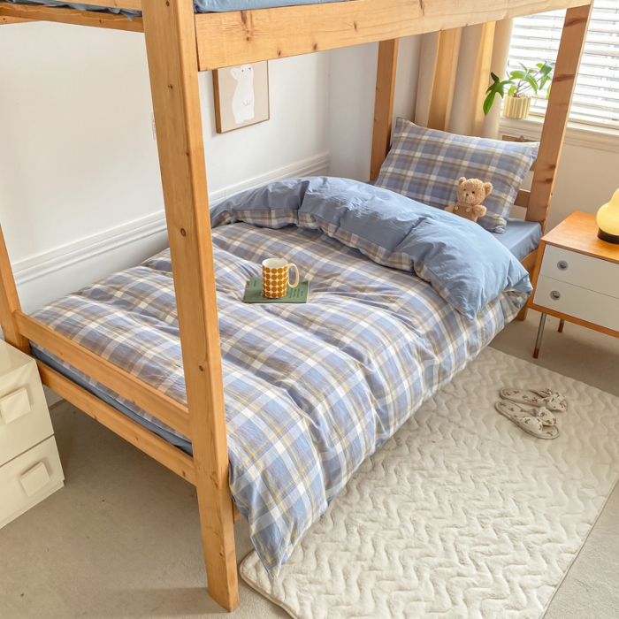 91家纺网 家纺一手货源 找家纺 （总）吉象 2025新款色织学生水洗棉上下铺三件套