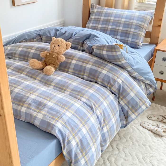 91家纺网 家纺一手货源 找家纺 吉象 2025新款色织学生水洗棉上下铺三件套 初春