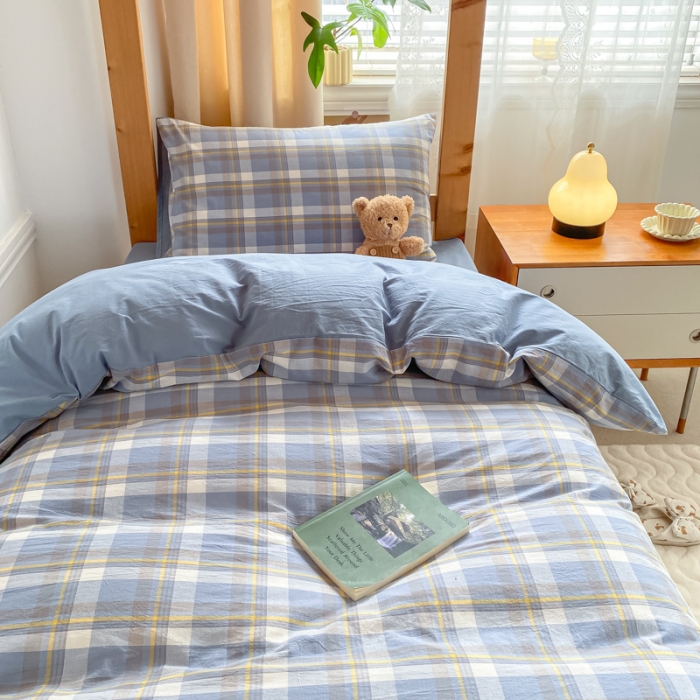 91家纺网 家纺一手货源 找家纺 吉象 2025新款色织学生水洗棉上下铺三件套 初春