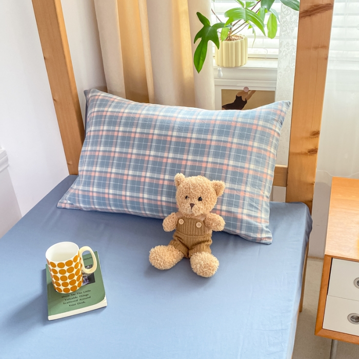 91家纺网 家纺一手货源 找家纺 吉象 2025新款色织学生水洗棉上下铺三件套 初晴蓝