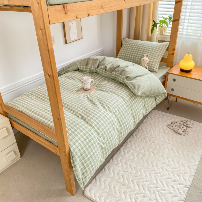 91家纺网 家纺一手货源 找家纺 吉象 2025新款色织学生水洗棉上下铺三件套 春风曲