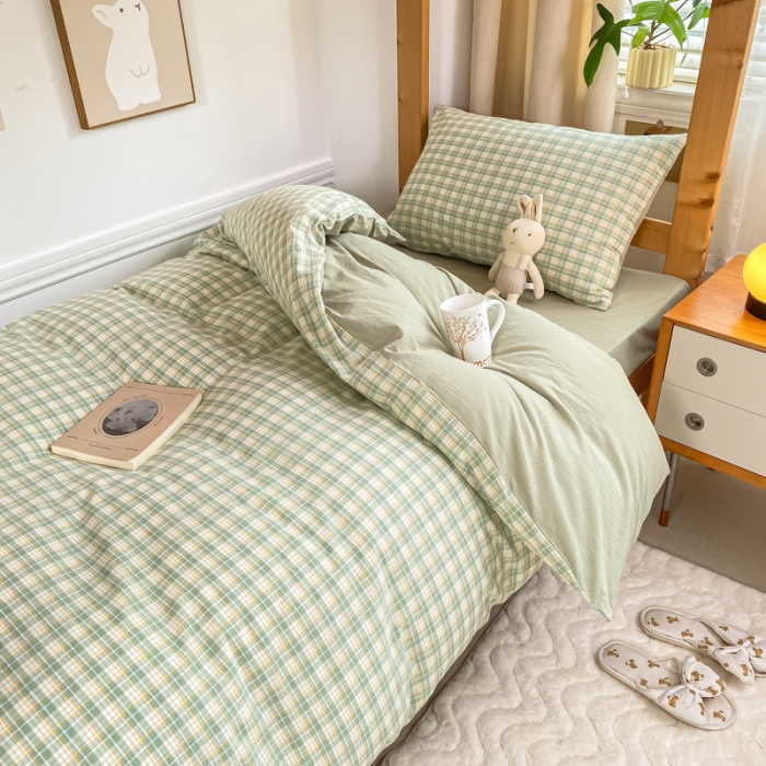 91家纺网 家纺一手货源 找家纺 吉象 2025新款色织学生水洗棉上下铺三件套 春风曲