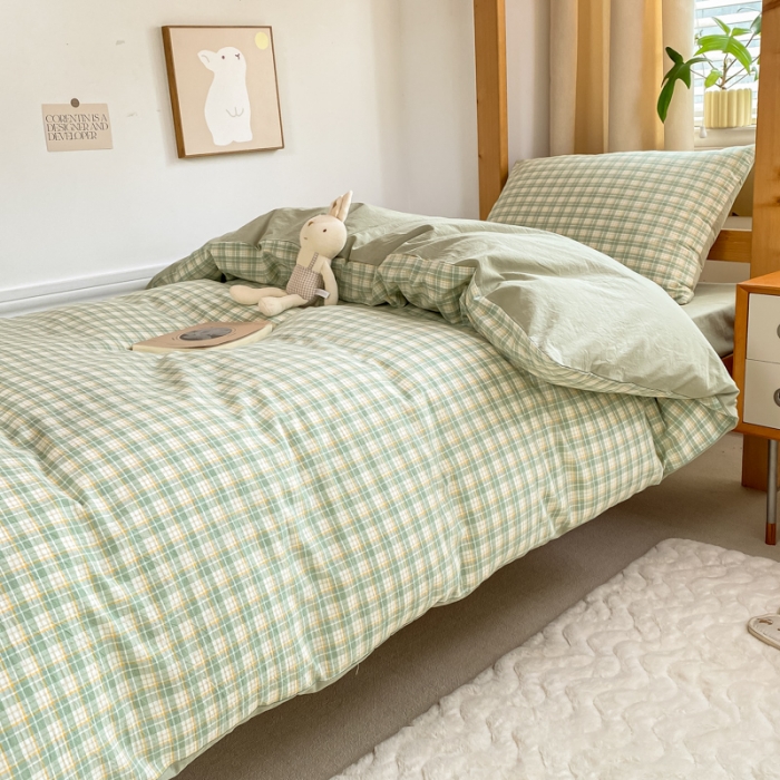 91家纺网 家纺一手货源 找家纺 吉象 2025新款色织学生水洗棉上下铺三件套 春风曲