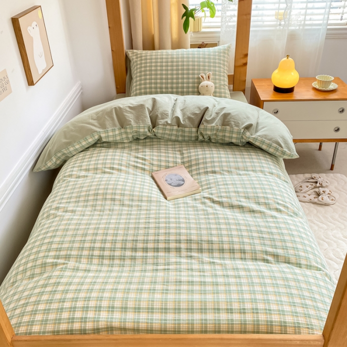 91家纺网 家纺一手货源 找家纺 吉象 2025新款色织学生水洗棉上下铺三件套 春风曲