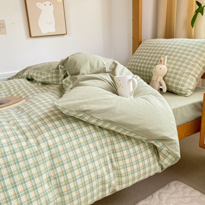 91家纺网 家纺一手货源 找家纺 吉象 2025新款色织学生水洗棉上下铺三件套 春风曲