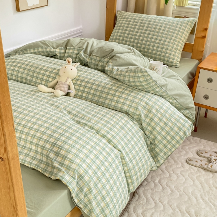 91家纺网 家纺一手货源 找家纺 吉象 2025新款色织学生水洗棉上下铺三件套 春风曲