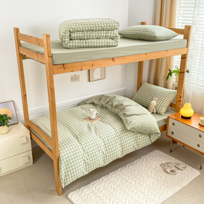 91家纺网 家纺一手货源 找家纺 吉象 2025新款色织学生水洗棉上下铺三件套 春风曲