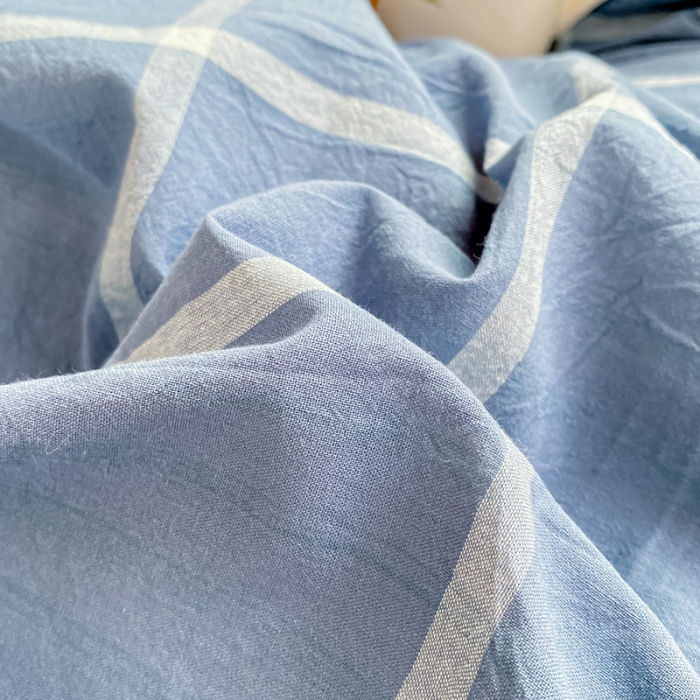 91家纺网 家纺一手货源 找家纺 吉象 2025新款色织学生水洗棉上下铺三件套 大蓝格