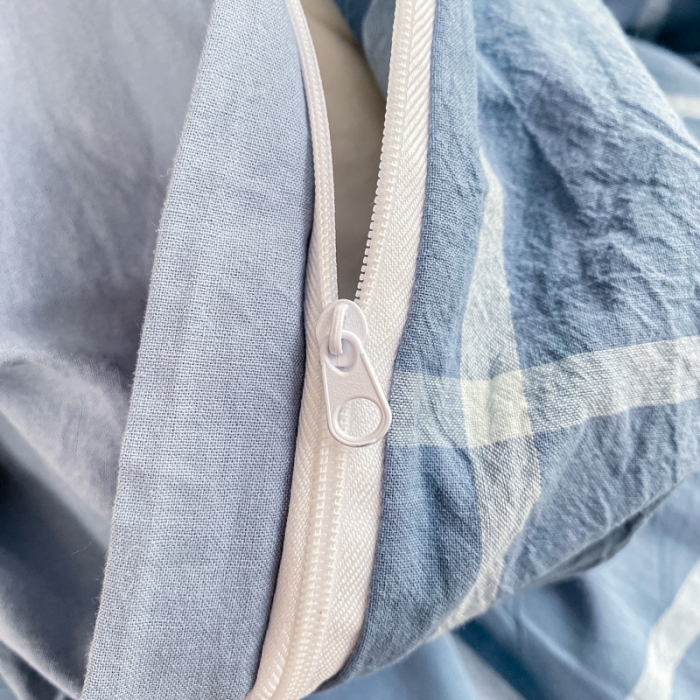 91家纺网 家纺一手货源 找家纺 吉象 2025新款色织学生水洗棉上下铺三件套 大蓝格