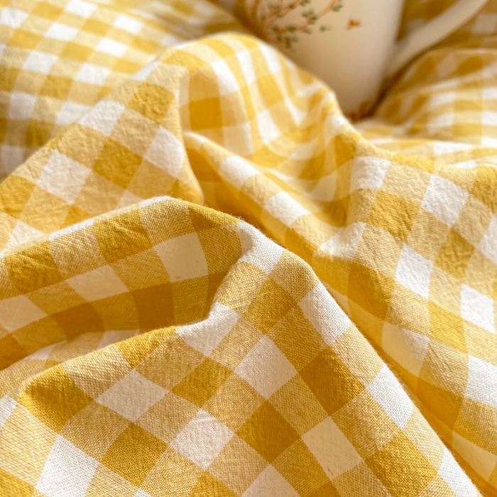 91家纺网 家纺一手货源 找家纺 吉象 2025新款色织学生水洗棉上下铺三件套 黄小格