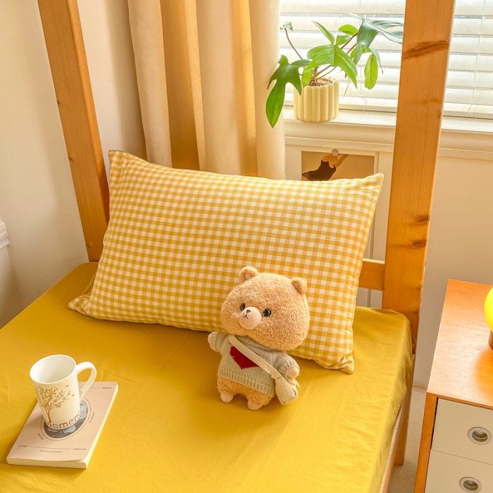 91家纺网 家纺一手货源 找家纺 吉象 2025新款色织学生水洗棉上下铺三件套 黄小格