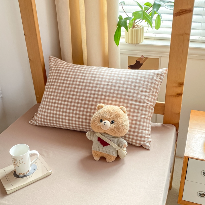 91家纺网 家纺一手货源 找家纺 吉象 2025新款色织学生水洗棉上下铺三件套 咖小格