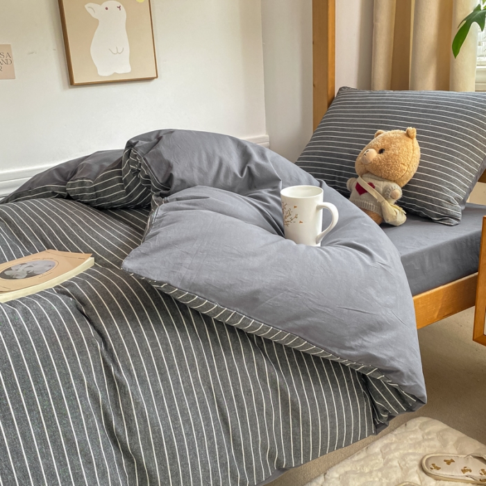 91家纺网 家纺一手货源 找家纺 吉象 2025新款色织学生水洗棉上下铺三件套 拿铁