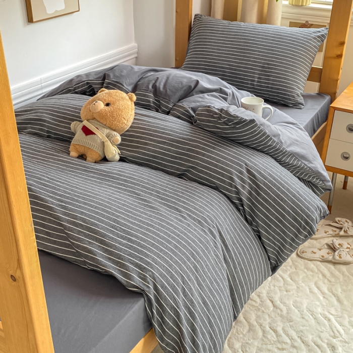 91家纺网 家纺一手货源 找家纺 吉象 2025新款色织学生水洗棉上下铺三件套 拿铁