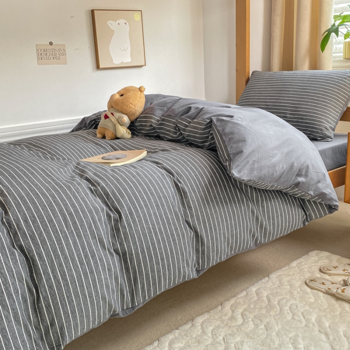 91家纺网 家纺一手货源 找家纺 吉象 2025新款色织学生水洗棉上下铺三件套 拿铁