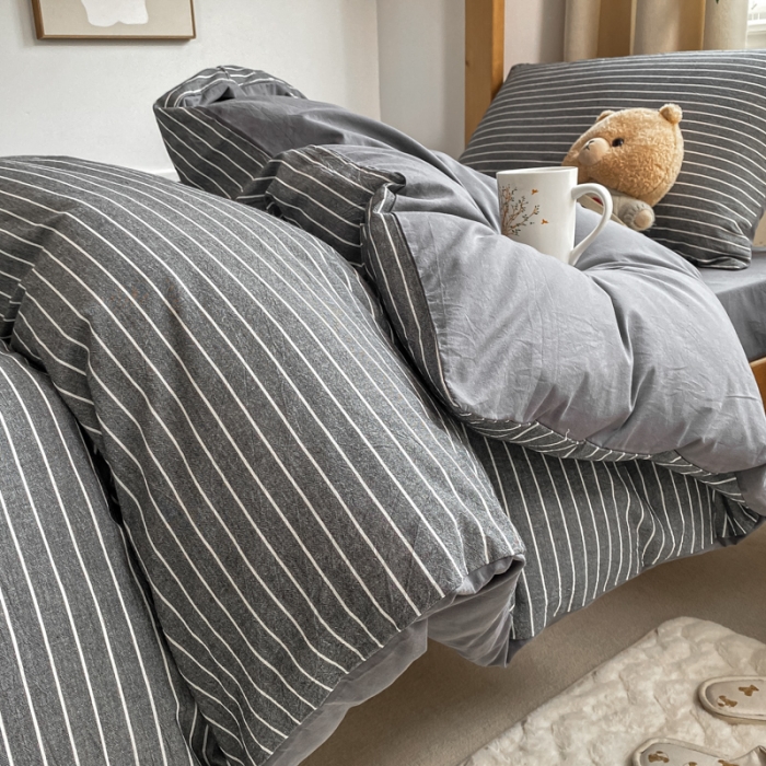 91家纺网 家纺一手货源 找家纺 吉象 2025新款色织学生水洗棉上下铺三件套 拿铁