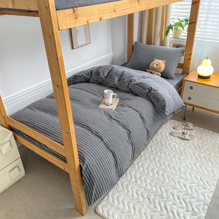 91家纺网 家纺一手货源 找家纺 吉象 2025新款色织学生水洗棉上下铺三件套 拿铁