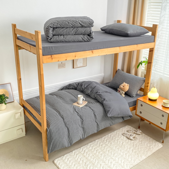 91家纺网 家纺一手货源 找家纺 吉象 2025新款色织学生水洗棉上下铺三件套 拿铁