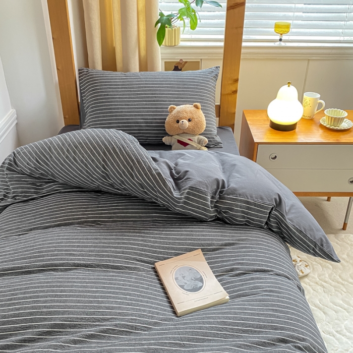 91家纺网 家纺一手货源 找家纺 吉象 2025新款色织学生水洗棉上下铺三件套 拿铁